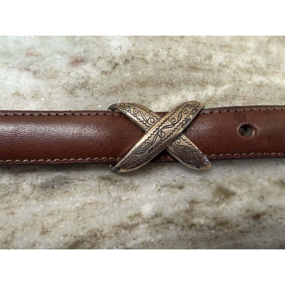 1990s Brighton Womens S Brown Leather Belt Silver XS And Diamond Concho Western - Picture 7 of 15
